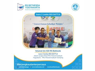 Selamat tim IGD RS Bethesda Juara 3 lomba RES BATTLE dalam rangka Milad PKU Muhammadiyah Yogyakarta - PKU Muhammadiyah Gamping