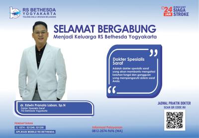 Selamat bergabung menjadi keluarga RS Bethesda Yogyakarta dr. Edwin Pranata Laban, Sp. N (dokter spesialis Saraf) 