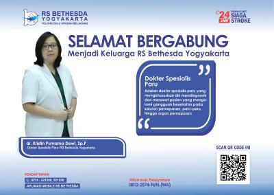 Selamat bergabung menjadi keluarga RS Bethesda Yogyakarta dr. Kristin Purnama Dewi, Sp. P - dokter spesialis Paru 