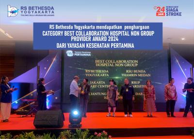 RS Bethesda Yogyakarta mendapatkan penghargaan CATEGORY BEST COLLABORATION HOSPITAL NON GROUP PROVIDER AWARD 2024 dari Yayasan Kesehatan Pertamina