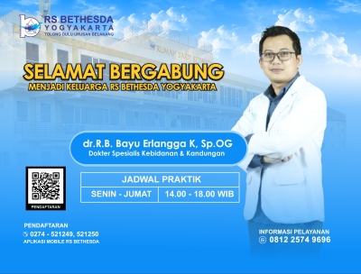 Rumah Sakit Bethesda Yogyakarta dengan hangat menyambut  dr. R.B. Bayu Erlangga K, Sp.OG sebagai Dokter Dokter Spesialis Kebidanan dan Kandunga Selamat Bergabung, dr. R.B. Bayu Erlangga K, Sp.OG 