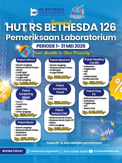 PROMO SEHAT SPESIAL! PEMERIKSAAN LABORATORIUM HUT ke-126 RS BETHESDA YOGYAKARTA