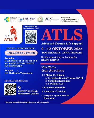 ATLS Training is Back in Yogyakarta!, RS Bethesda Yogyakarta bersama American College of Surgeons (ACS) menghadirkan Advanced Trauma Life Support (ATLS)